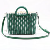 women straw bag green white color matching beach bag