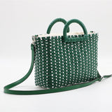 women straw bag green white color matching beach bag